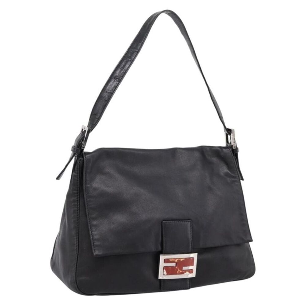Fendi Mamma Baguette Zucca Jacquard Velvet Black Leather Shoulder Bag Bag